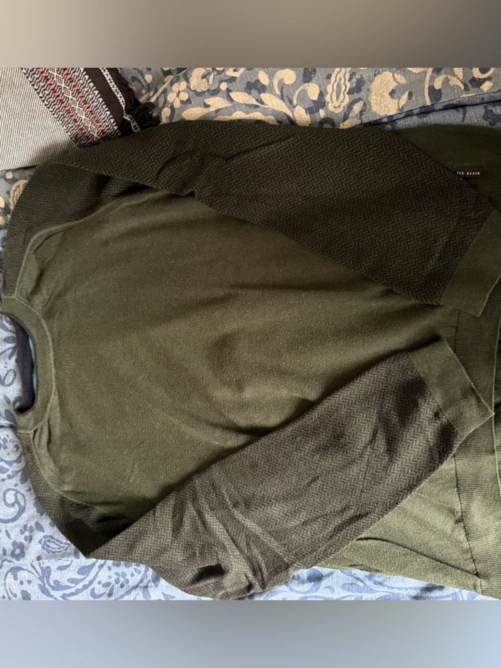 Ted Baker Olive Green Knit cotton Crewneck Sweater